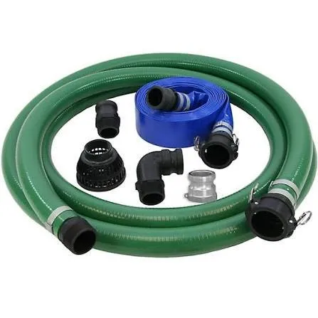 Suction hose with intake strainer and fittings, included with the pump
